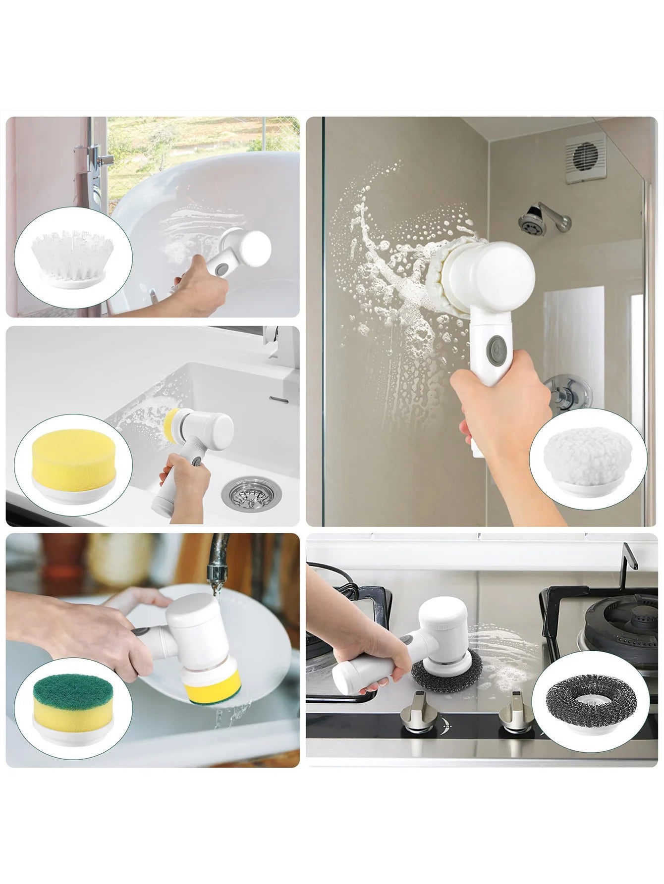 Electric Spin Scrubber Cordless – Electric Cleaner for Kitchen Bathroom Tile Grout Sink Shower, Shoe Cleaning Brush with 6 Repla