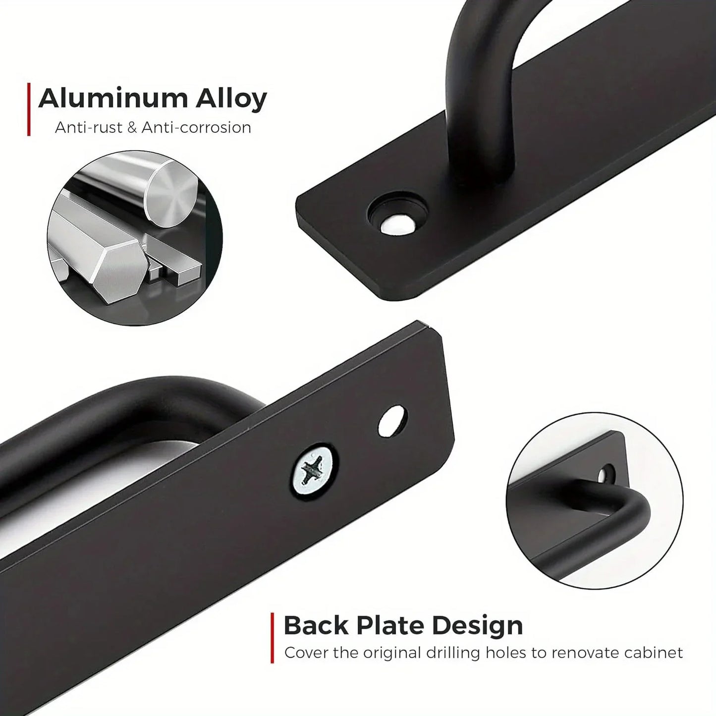 2pcs Barn Door Handles, Sliding Door Handle, Black Cabinet Handles, Door Pull Handle, Aluminum Alloy Door Pulls with Plate