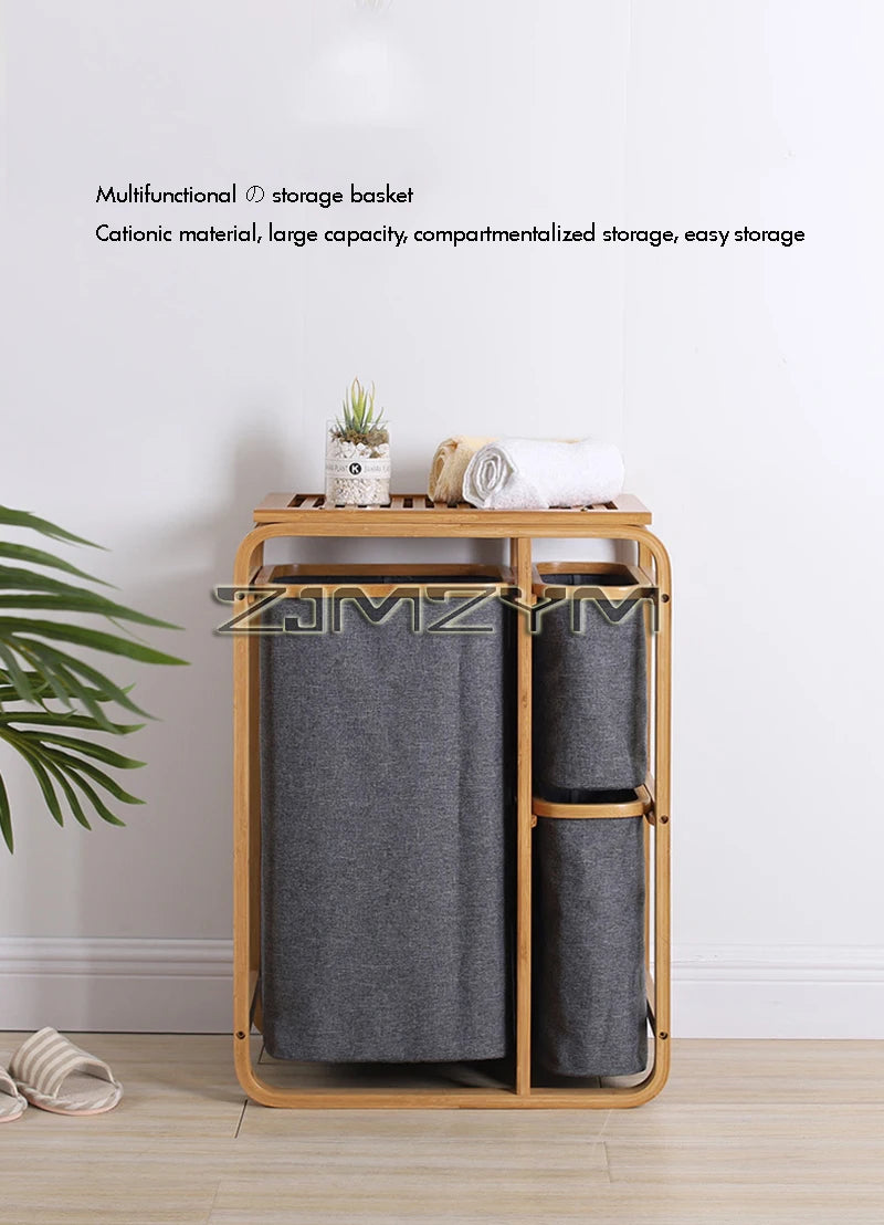 Bamboo Foldable Laundry Basket - MultiLayer 50cm x 32cm x 69,7 cm