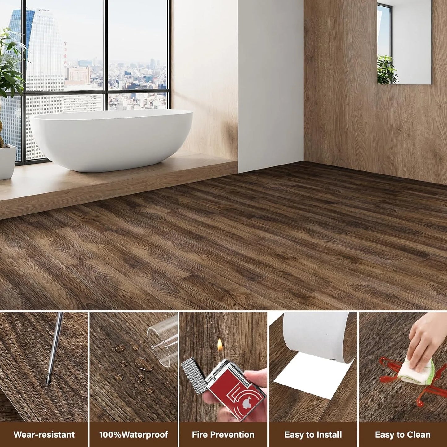 Wood grain PVC Floor Tiles (10 pcs) - Self-Adhesive
