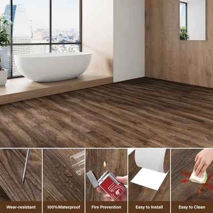 Wood grain PVC Floor Tiles (10 pcs) - Self-Adhesive