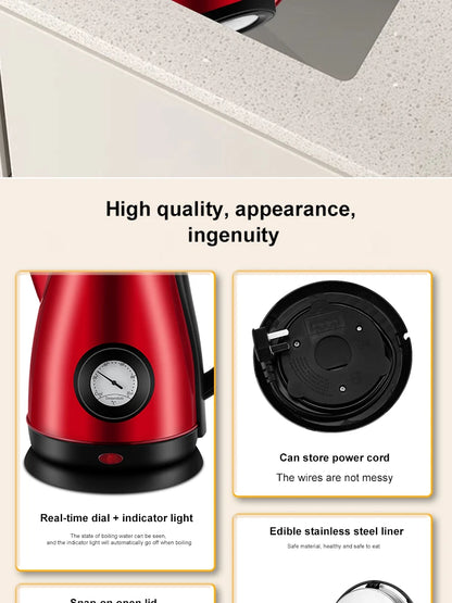 GELAIBO electric kettle mechanical temperature European-style fashion style design, large capacity 1.8 liters stainless steel li