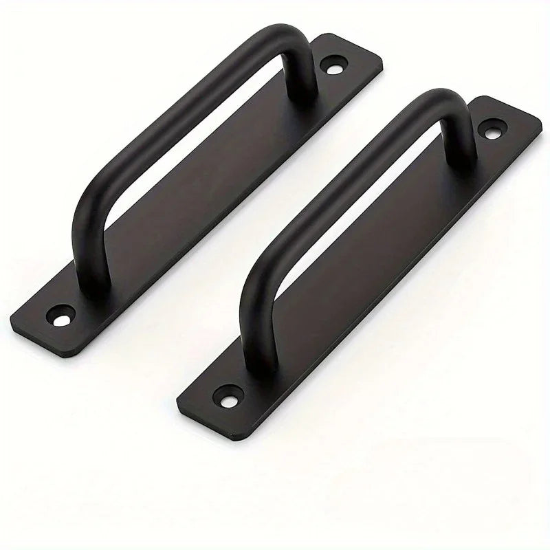 2pcs Barn Door Handles, Sliding Door Handle, Black Cabinet Handles, Door Pull Handle, Aluminum Alloy Door Pulls with Plate
