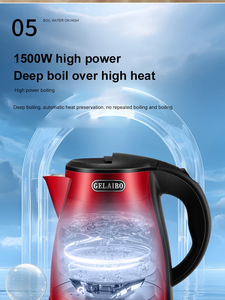 GELAIBO electric kettle mechanical temperature European-style fashion style design, large capacity 1.8 liters stainless steel li