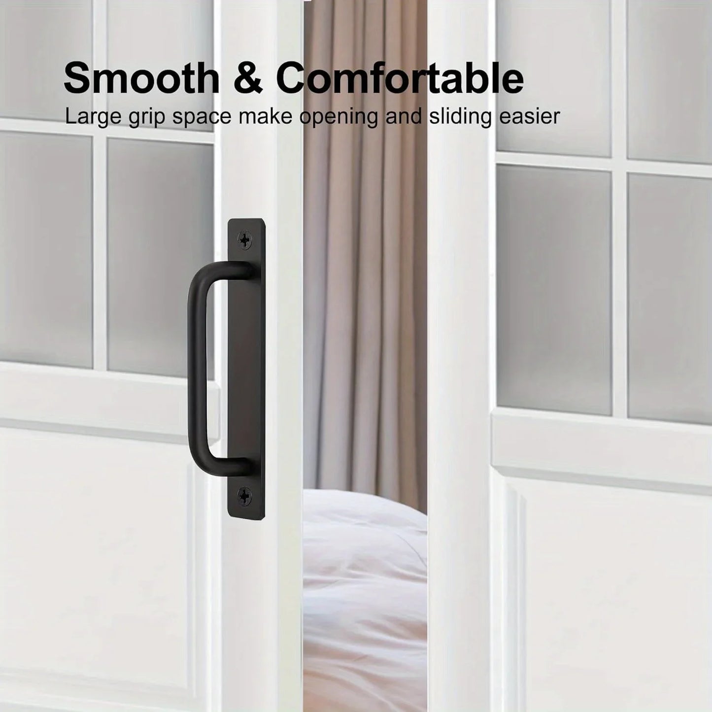 2pcs Barn Door Handles, Sliding Door Handle, Black Cabinet Handles, Door Pull Handle, Aluminum Alloy Door Pulls with Plate