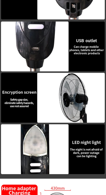 Solar Standing Fan 16 Inches Rechargeable Floor Fans Battery powered 15600mAh Electric Fan for home