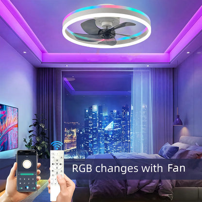 Ceiling Fan with Light Modern RGB Smart Atmosphere Ceiling Lamp with Electric Fan Bedroom Living Room Party Festival Lamp Fan