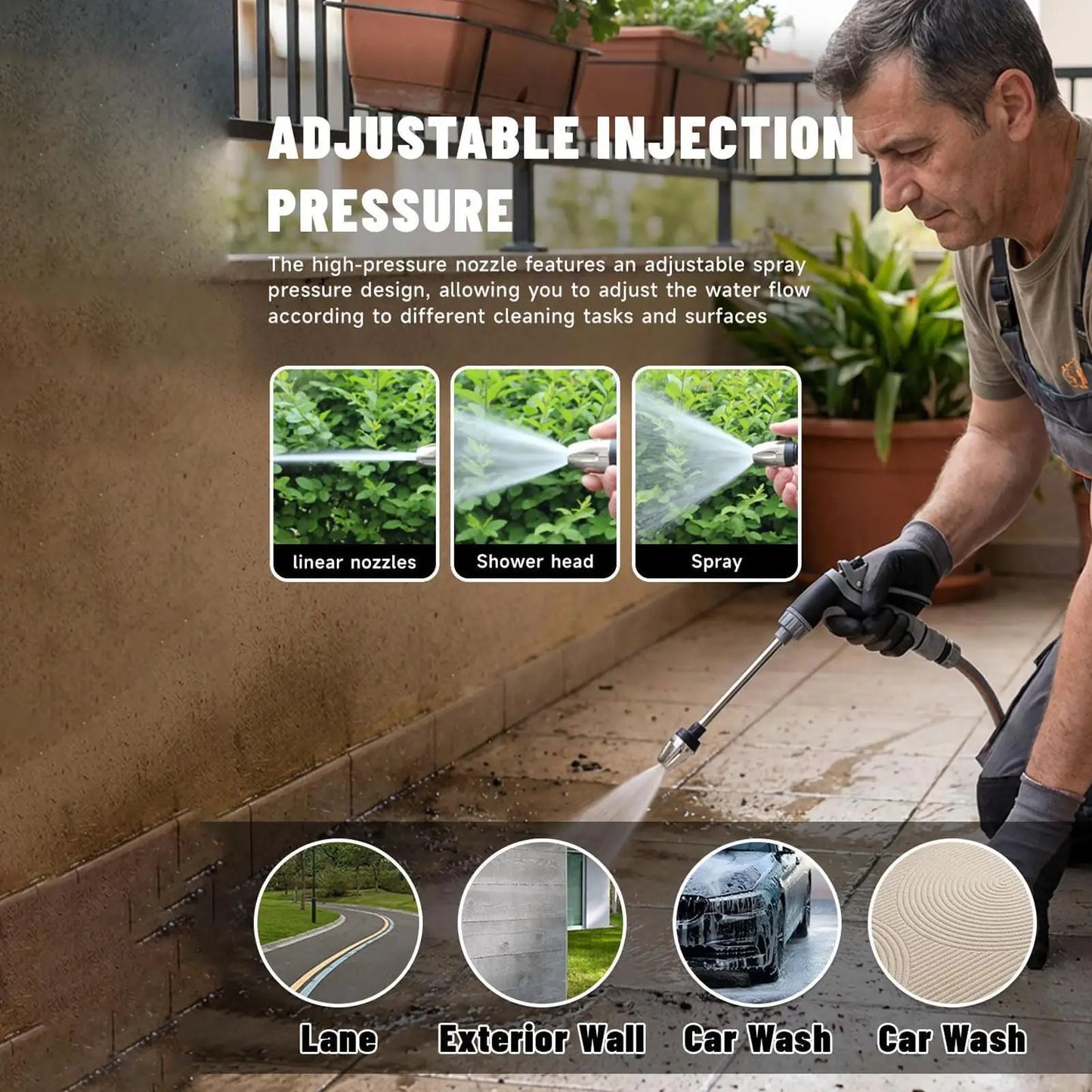 Washer High Pressure with 49ft Hose, Adjustable Spray