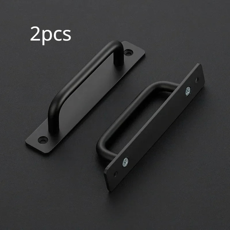 2pcs Barn Door Handles, Sliding Door Handle, Black Cabinet Handles, Door Pull Handle, Aluminum Alloy Door Pulls with Plate