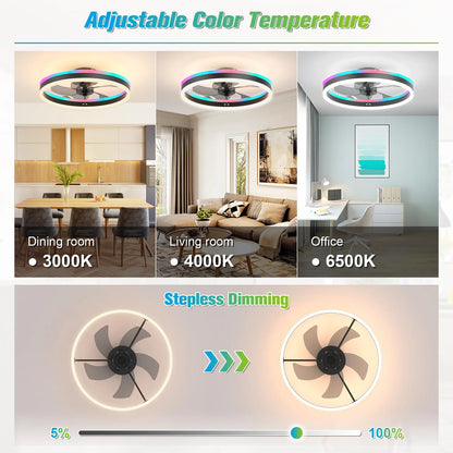 Ceiling Fan with Light Modern RGB Smart Atmosphere Ceiling Lamp with Electric Fan Bedroom Living Room Party Festival Lamp Fan