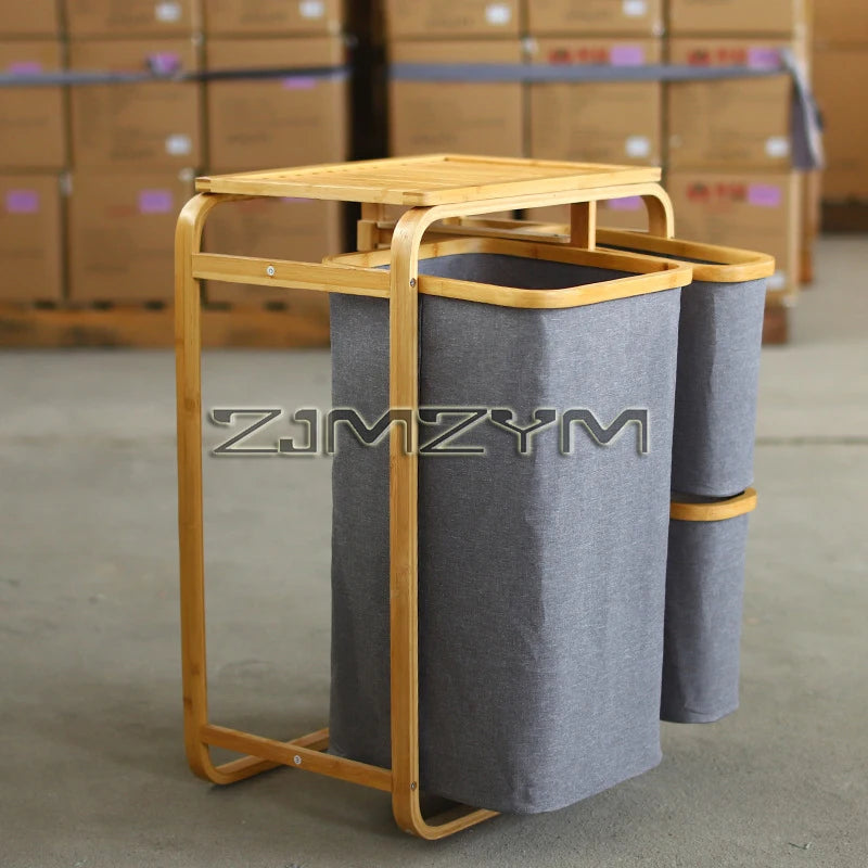 Bamboo Foldable Laundry Basket - MultiLayer 50cm x 32cm x 69,7 cm
