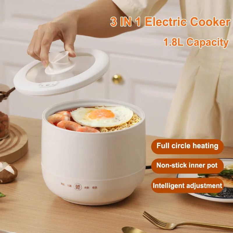 New 1.8 Small Rice Cooker Portable Multi-function Electric Cooker Non-stick Frying Pan Hot Pot 400W Travel Stew Pot Hot Pot 220V