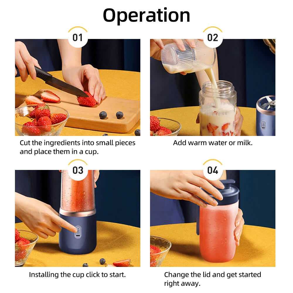 Multifunctional Electric Juicer 6 Blades Rechargeable Portable Fruit Juice Blender Lemon Orange Juicer Cup Machine For Kitchen