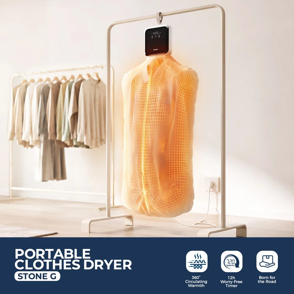 ROUNY Portable Clothes Dryer, 400W Mini Dryer with Dry and Care Modes, 720min Timer, LED Touch Control for Travel and Dorm