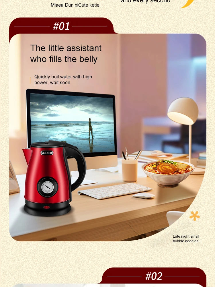 GELAIBO electric kettle mechanical temperature European-style fashion style design, large capacity 1.8 liters stainless steel li