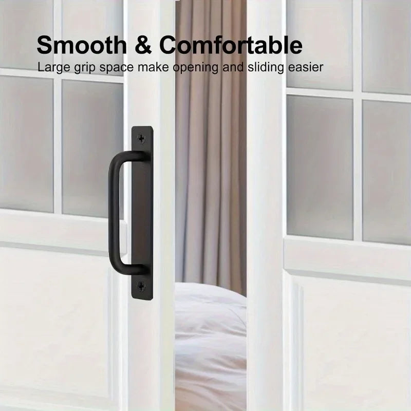 2pcs Barn Door Handles, Sliding Door Handle, Black Cabinet Handles, Door Pull Handle, Aluminum Alloy Door Pulls with Plate