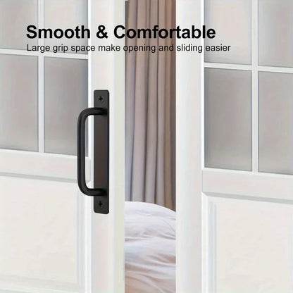 2pcs Barn Door Handles, Sliding Door Handle, Black Cabinet Handles, Door Pull Handle, Aluminum Alloy Door Pulls with Plate