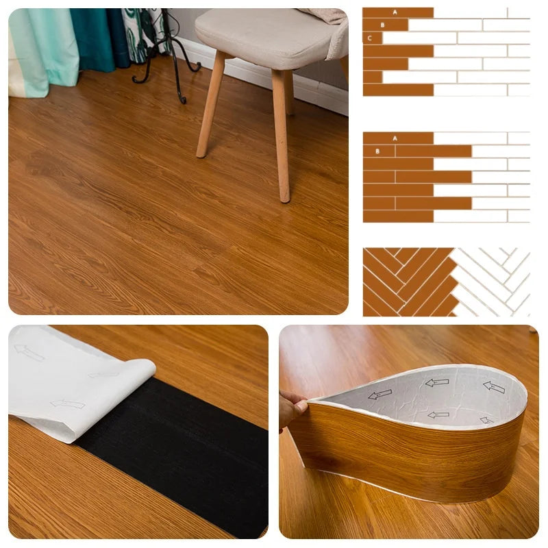Wood grain PVC Floor Tiles (10 pcs) - Self-Adhesive