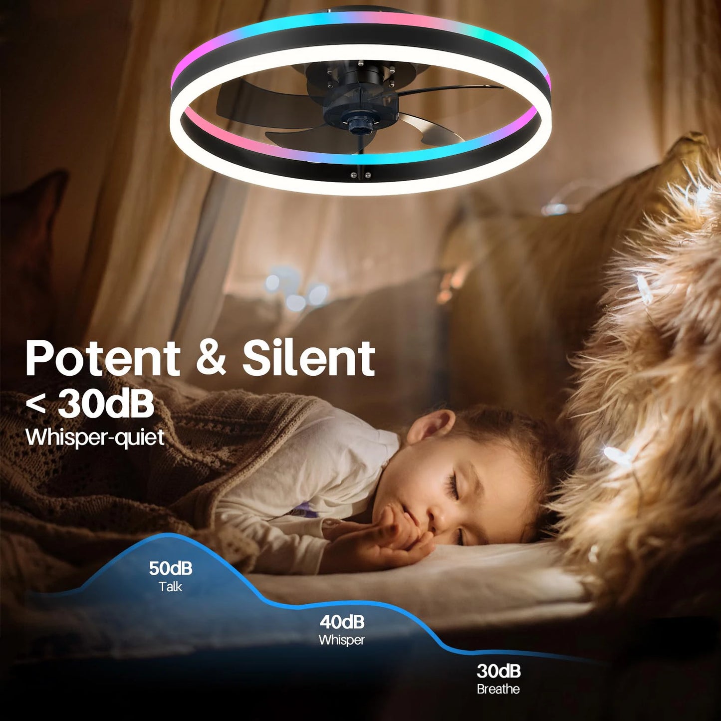 Ceiling Fan with Light Modern RGB Smart Atmosphere Ceiling Lamp with Electric Fan Bedroom Living Room Party Festival Lamp Fan