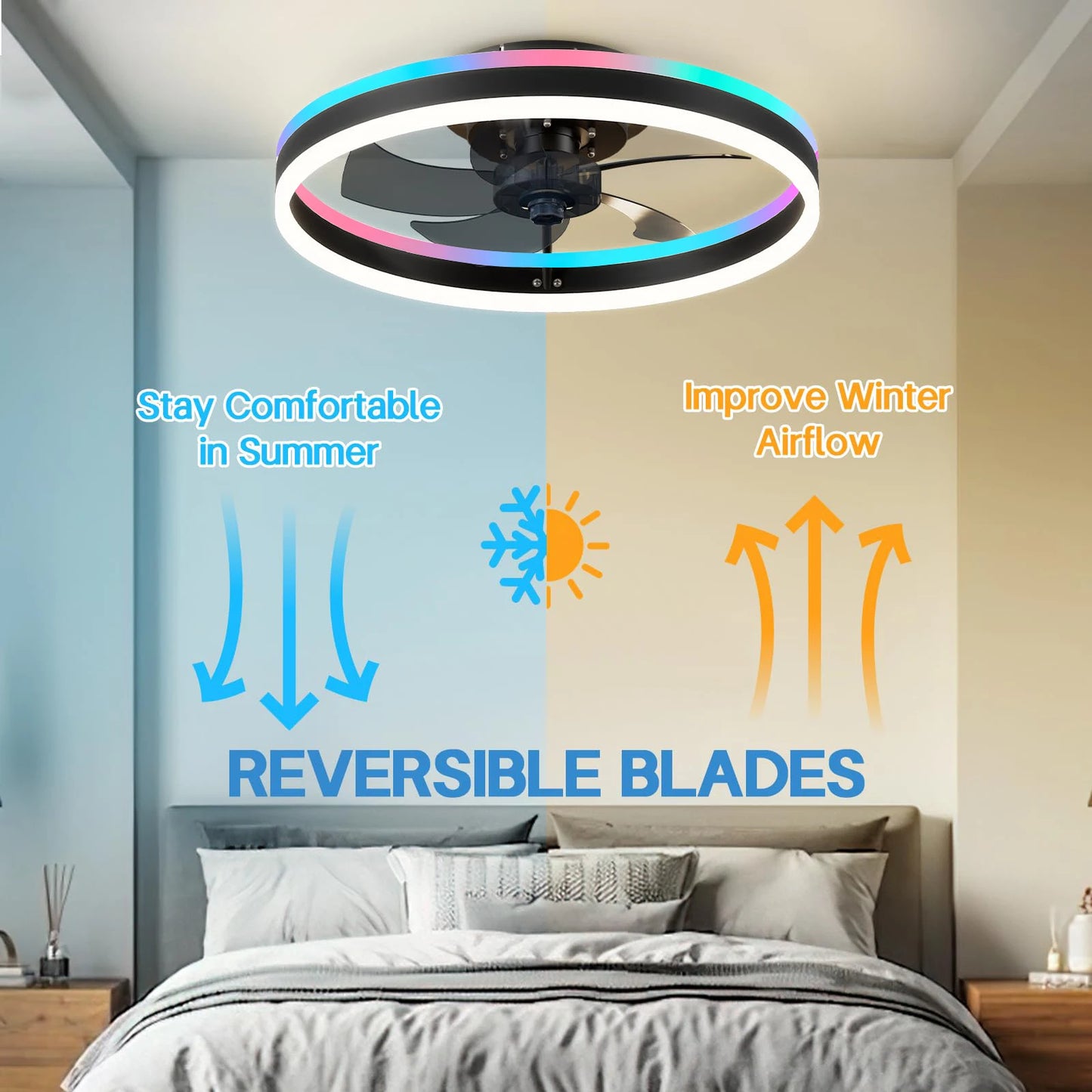 Ceiling Fan with Light Modern RGB Smart Atmosphere Ceiling Lamp with Electric Fan Bedroom Living Room Party Festival Lamp Fan