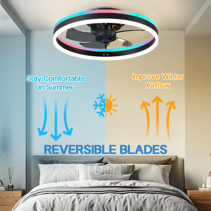 Ceiling Fan with Light Modern RGB Smart Atmosphere Ceiling Lamp with Electric Fan Bedroom Living Room Party Festival Lamp Fan