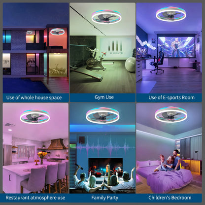 Ceiling Fan with Light Modern RGB Smart Atmosphere Ceiling Lamp with Electric Fan Bedroom Living Room Party Festival Lamp Fan