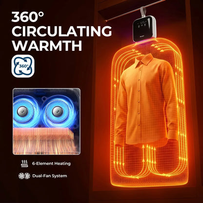 ROUNY Portable Clothes Dryer, 400W Mini Dryer with Dry and Care Modes, 720min Timer, LED Touch Control for Travel and Dorm