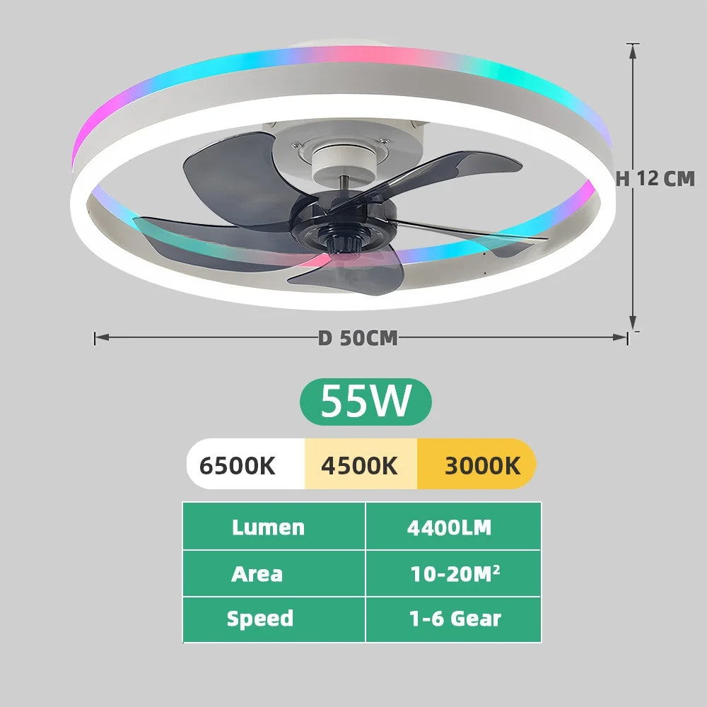 Ceiling Fan with Light Modern RGB Smart Atmosphere Ceiling Lamp with Electric Fan Bedroom Living Room Party Festival Lamp Fan