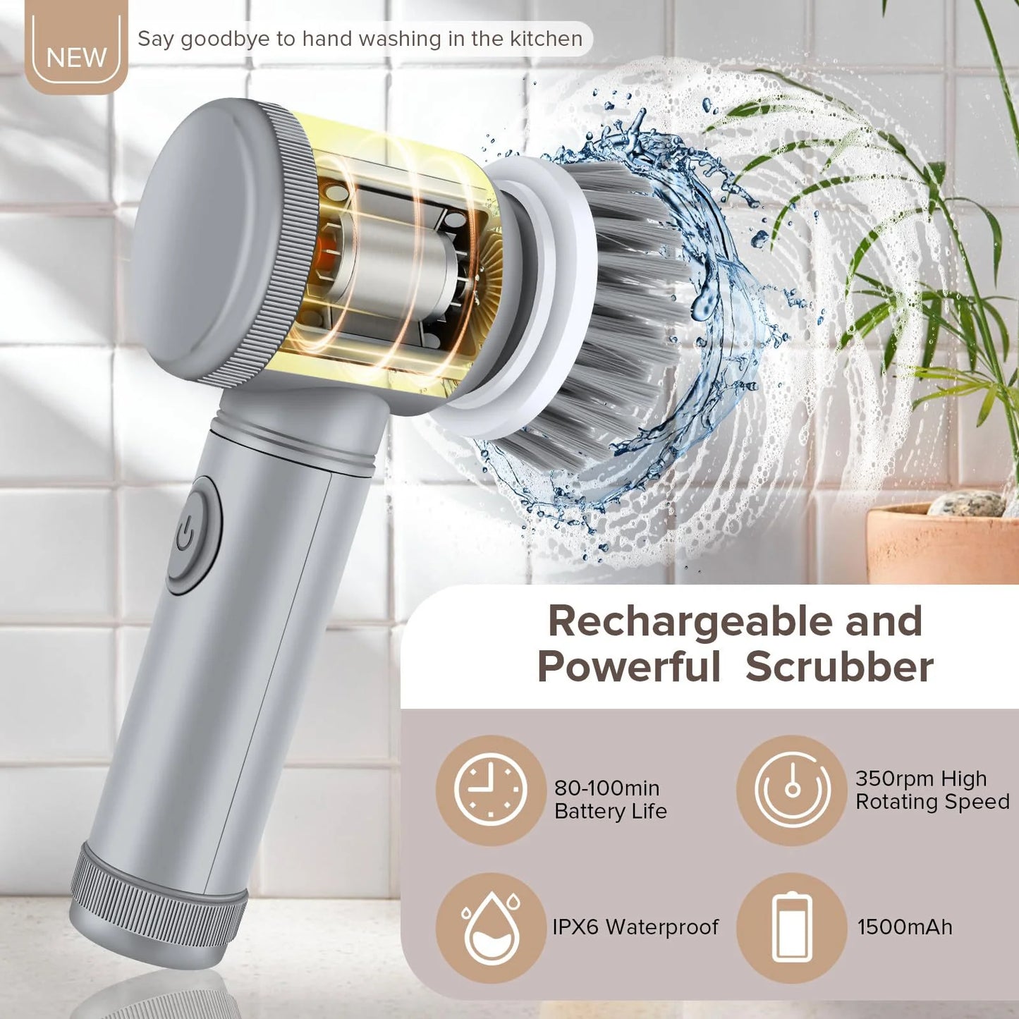 Electric Spin Scrubber Cordless – Electric Cleaner for Kitchen Bathroom Tile Grout Sink Shower, Shoe Cleaning Brush with 6 Repla