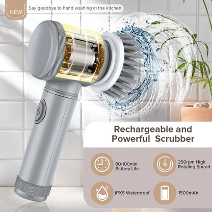 Electric Spin Scrubber Cordless – Electric Cleaner for Kitchen Bathroom Tile Grout Sink Shower, Shoe Cleaning Brush with 6 Repla