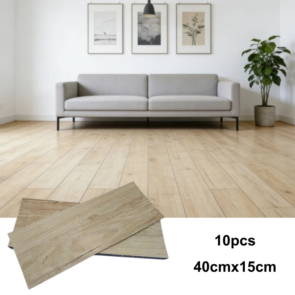 Wood grain PVC Floor Tiles (10 pcs) - Self-Adhesive