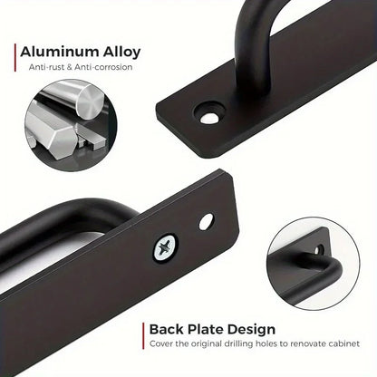 2pcs Barn Door Handles, Sliding Door Handle, Black Cabinet Handles, Door Pull Handle, Aluminum Alloy Door Pulls with Plate