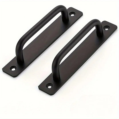 2pcs Barn Door Handles, Sliding Door Handle, Black Cabinet Handles, Door Pull Handle, Aluminum Alloy Door Pulls with Plate