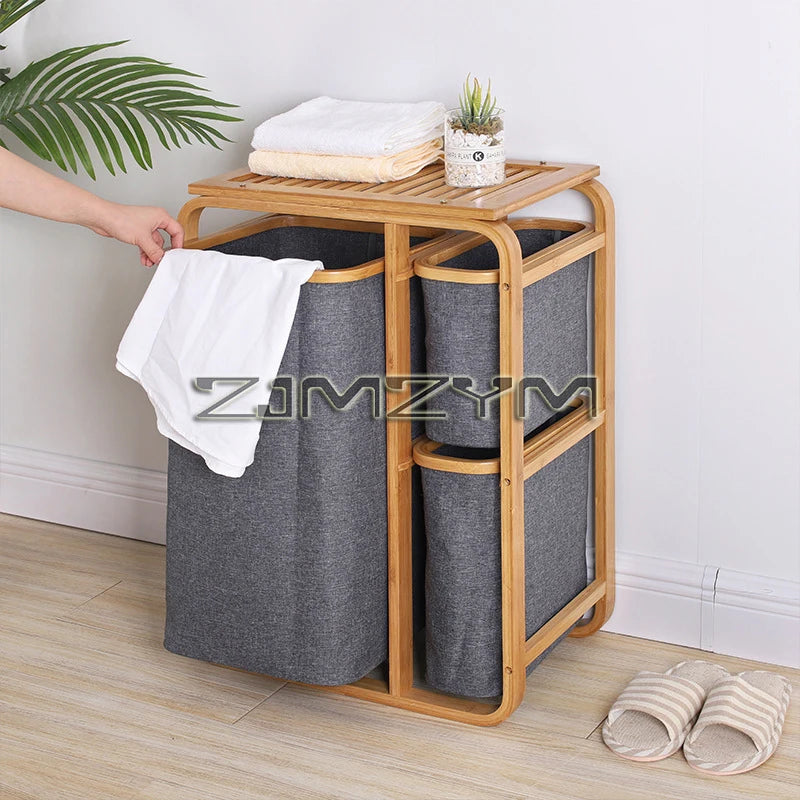 Bamboo Foldable Laundry Basket - MultiLayer 50cm x 32cm x 69,7 cm
