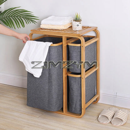 Bamboo Foldable Laundry Basket - MultiLayer 50cm x 32cm x 69,7 cm