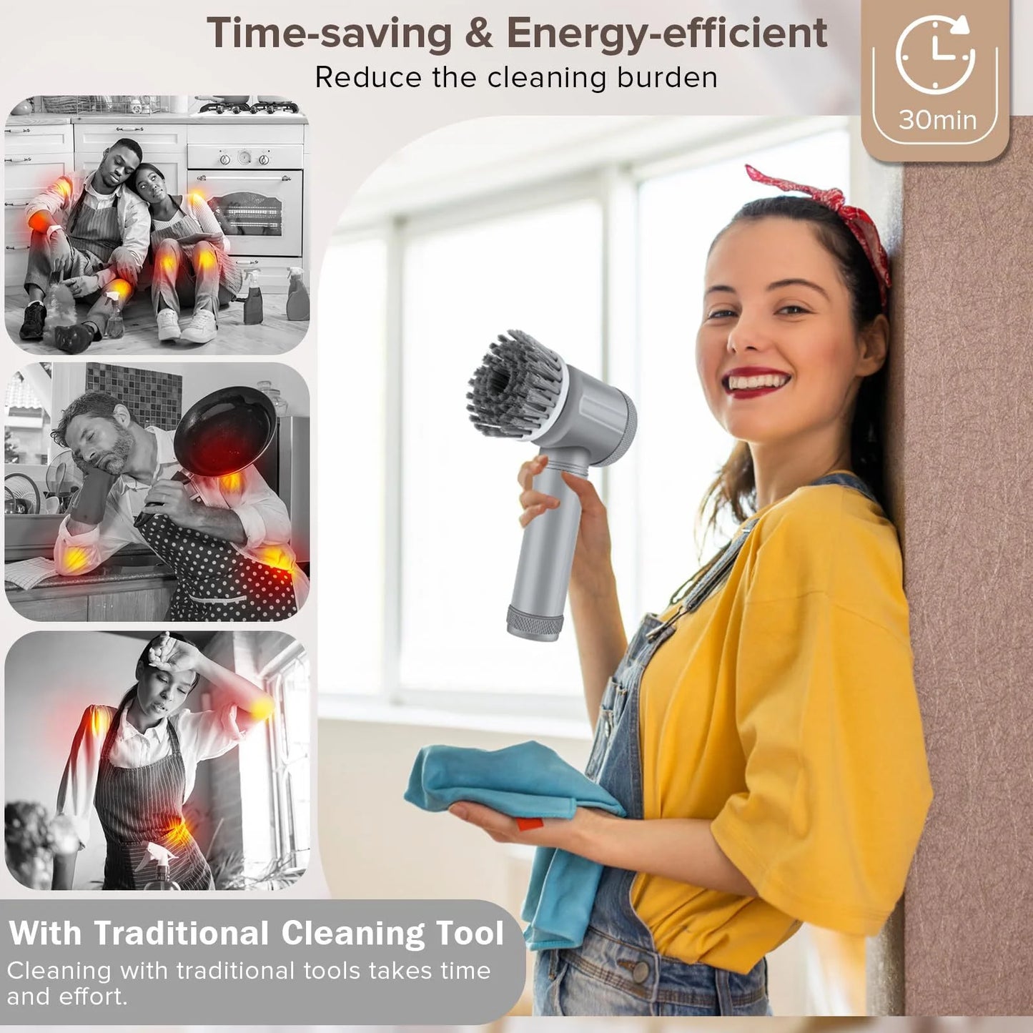Electric Spin Scrubber Cordless – Electric Cleaner for Kitchen Bathroom Tile Grout Sink Shower, Shoe Cleaning Brush with 6 Repla