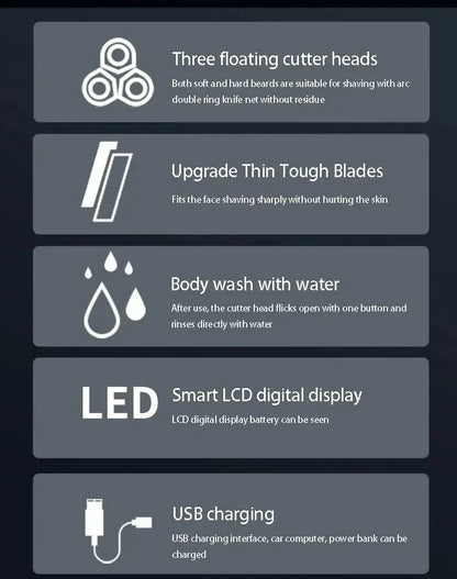 Electric Shaver-3 Head, USB Rechargeable Waterproof