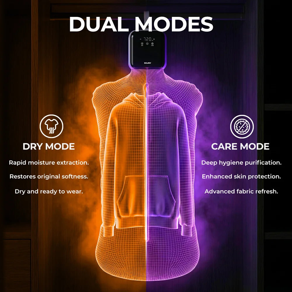 ROUNY Portable Clothes Dryer, 400W Mini Dryer with Dry and Care Modes, 720min Timer, LED Touch Control for Travel and Dorm