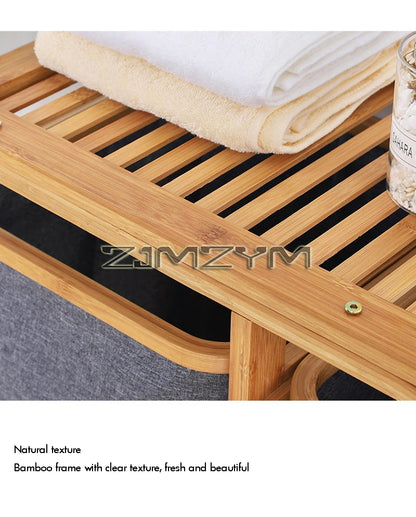 Bamboo Foldable Laundry Basket - MultiLayer 50cm x 32cm x 69,7 cm
