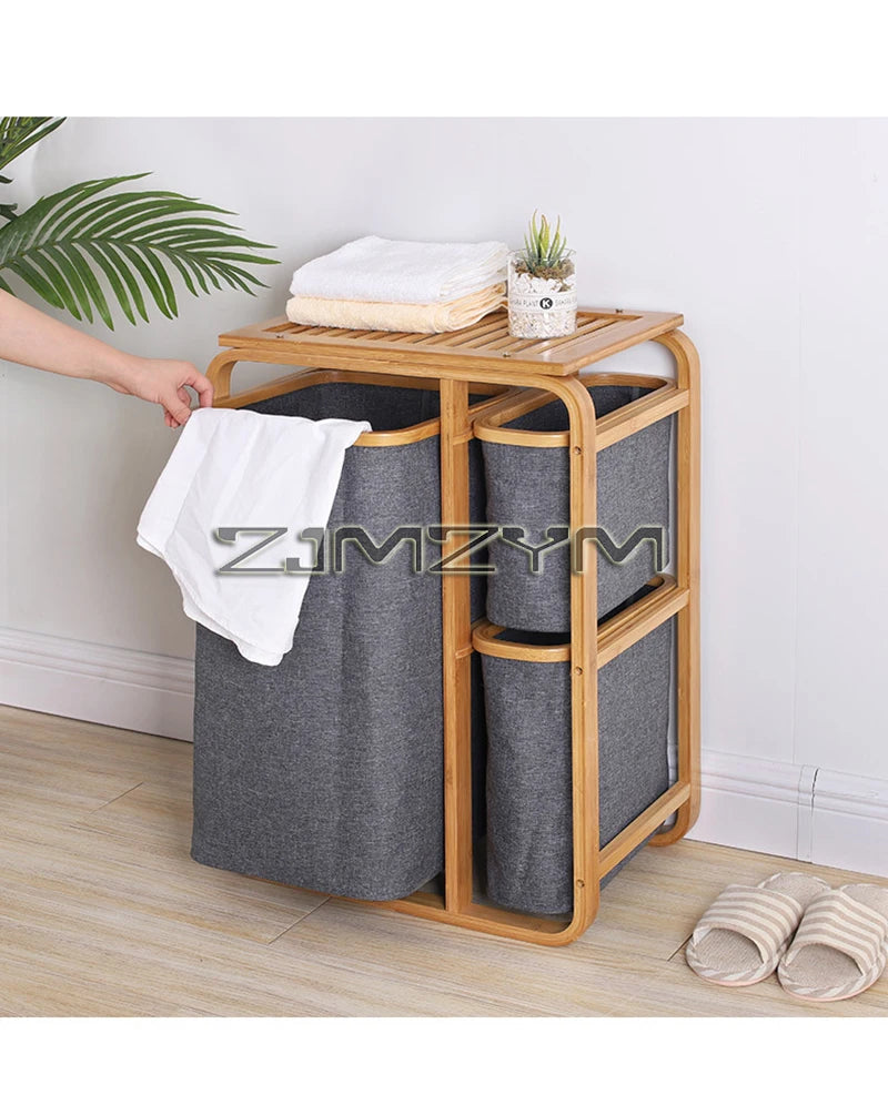 Bamboo Foldable Laundry Basket - MultiLayer 50cm x 32cm x 69,7 cm