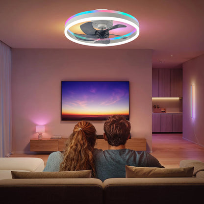 Ceiling Fan with Light Modern RGB Smart Atmosphere Ceiling Lamp with Electric Fan Bedroom Living Room Party Festival Lamp Fan