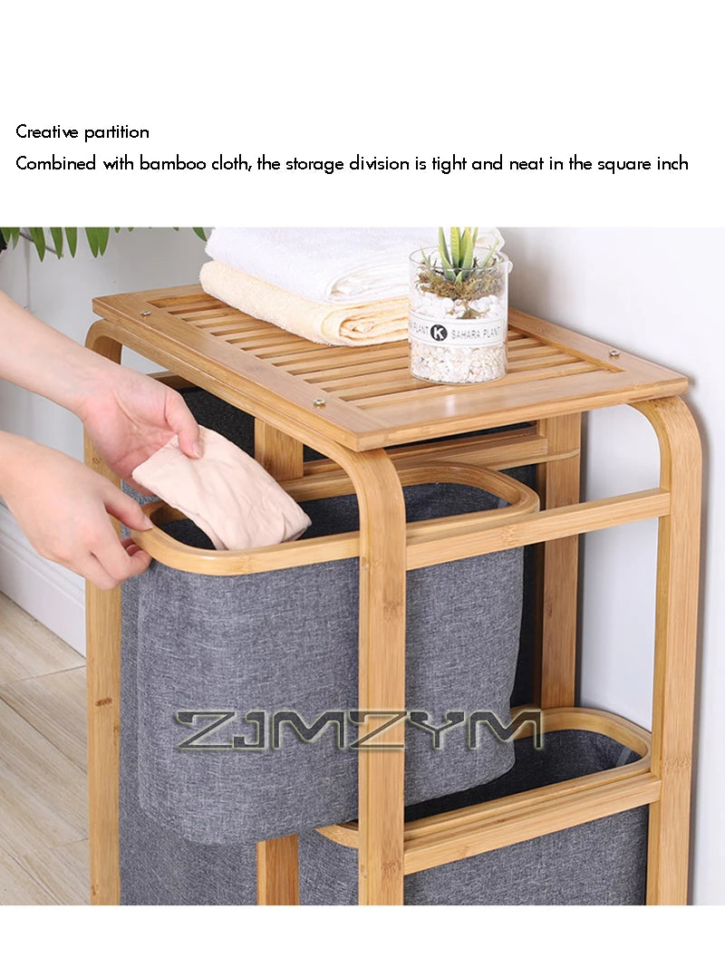 Bamboo Foldable Laundry Basket - MultiLayer 50cm x 32cm x 69,7 cm