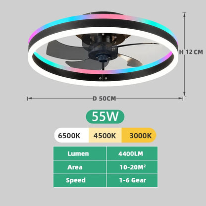 Ceiling Fan with Light Modern RGB Smart Atmosphere Ceiling Lamp with Electric Fan Bedroom Living Room Party Festival Lamp Fan