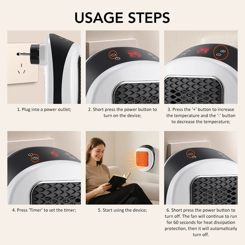 Portable Electric Heater with Timer Warmer Machine LED Display Fast Heating Room Heater Adjustable Thermostat for Home Office