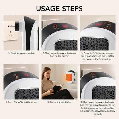 Portable Electric Heater with Timer Warmer Machine LED Display Fast Heating Room Heater Adjustable Thermostat for Home Office